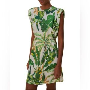 Farm Rio Tropical Forest Monstera Leaf Foliage Off-White T-Shirt Dress